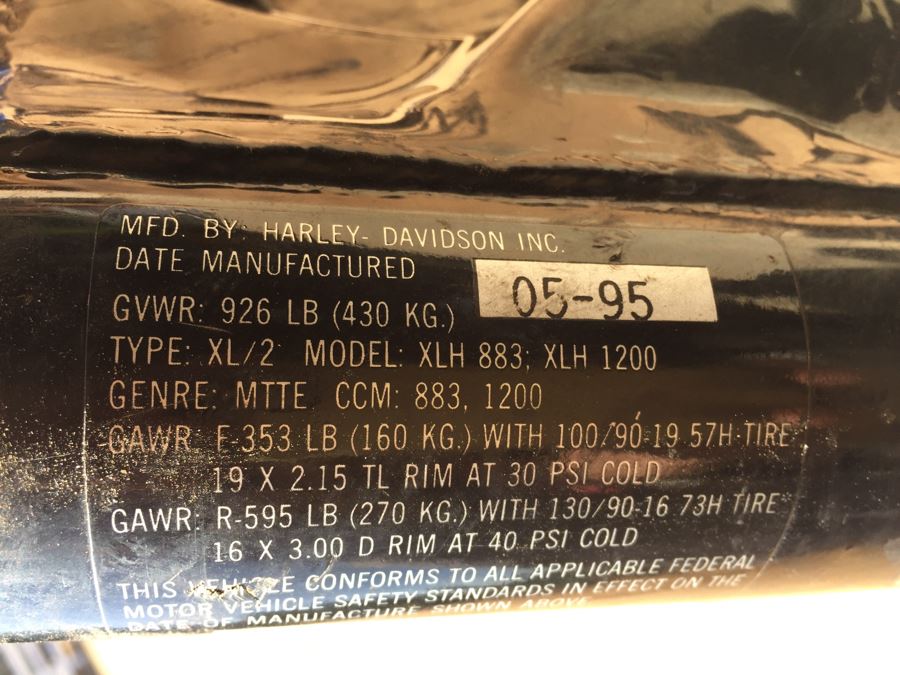 Harley Davidson Sportster Motorcycle Frame Type XL/2 1995 Estimate $550 [Photo 2]