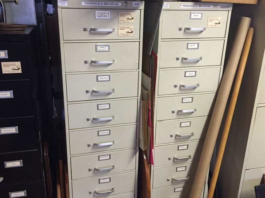(2) Large 9-Drawer Vertical Empty Filing Cabinets [Photo 1]