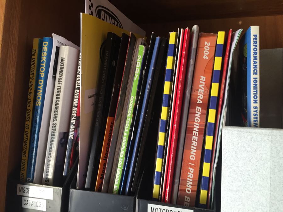 Huge Lot Of Motorcycle Manuals, Books And Catalogs Plus Wooden Bookcase [Photo 15]
