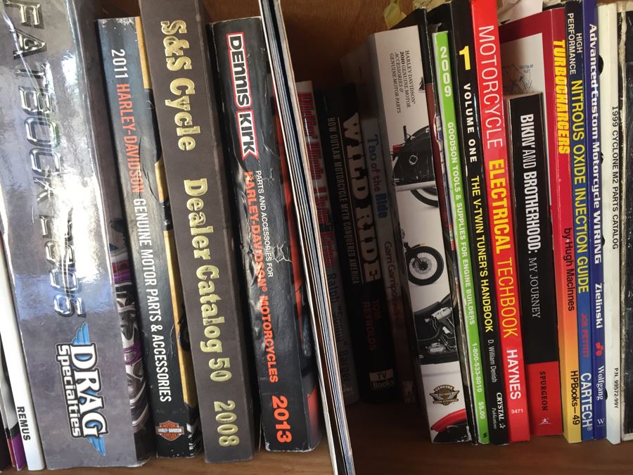 Huge Lot Of Motorcycle Manuals, Books And Catalogs Plus Wooden Bookcase [Photo 11]
