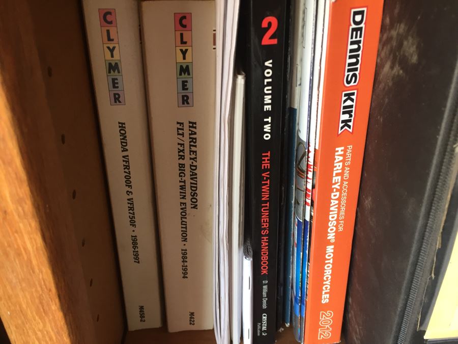 Huge Lot Of Motorcycle Manuals, Books And Catalogs Plus Wooden Bookcase [Photo 8]