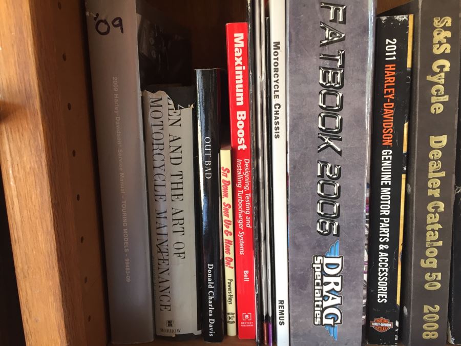 Huge Lot Of Motorcycle Manuals, Books And Catalogs Plus Wooden Bookcase [Photo 10]