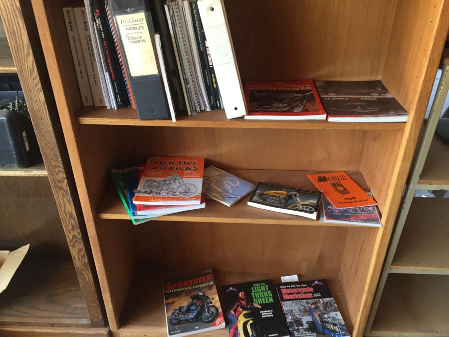 Huge Lot Of Motorcycle Manuals, Books And Catalogs Plus Wooden Bookcase [Photo 4]