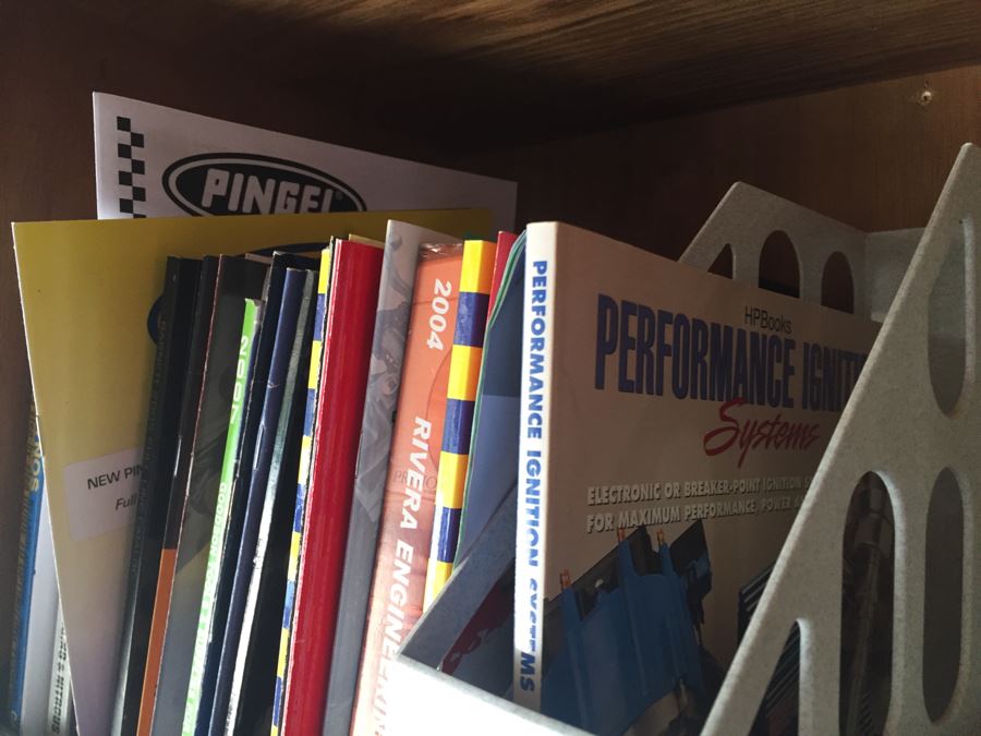 Huge Lot Of Motorcycle Manuals, Books And Catalogs Plus Wooden Bookcase [Photo 16]