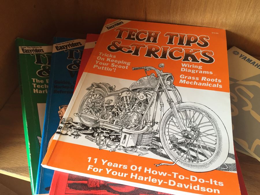 Huge Lot Of Motorcycle Manuals, Books And Catalogs Plus Wooden Bookcase [Photo 2]