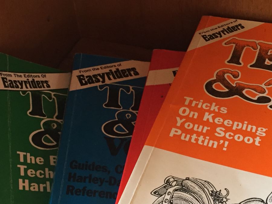 Huge Lot Of Motorcycle Manuals, Books And Catalogs Plus Wooden Bookcase [Photo 5]