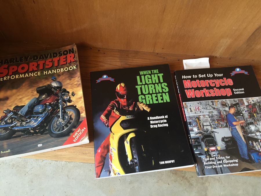 Huge Lot Of Motorcycle Manuals, Books And Catalogs Plus Wooden Bookcase [Photo 3]