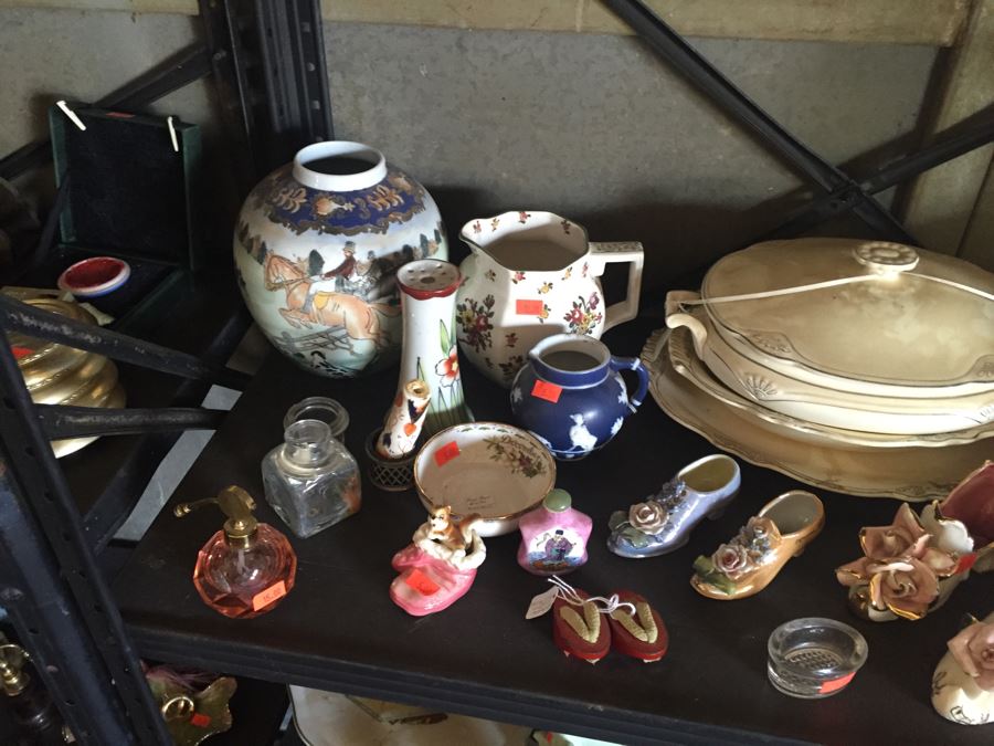 Two Metal Shelves Full Of Various Items From Home And Former Antique Store Plus Metal Shelving [Photo 12]