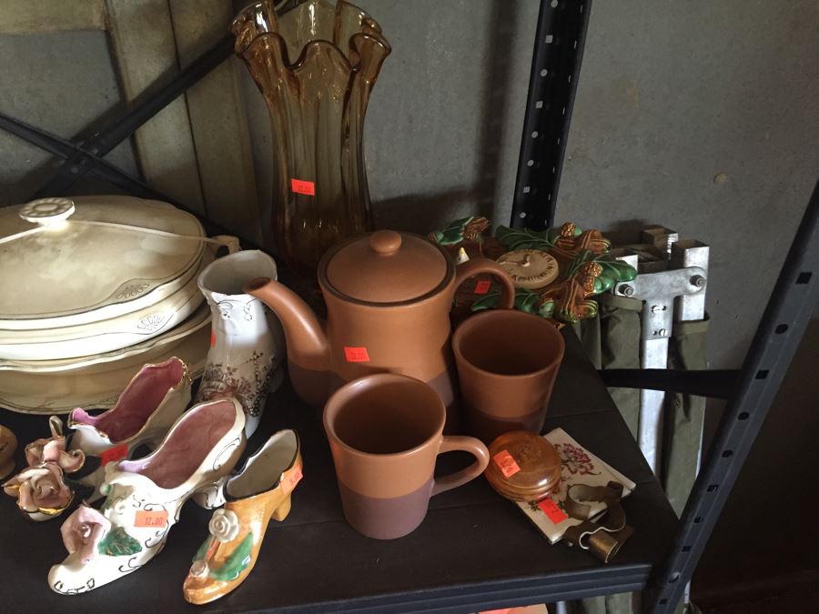 Two Metal Shelves Full Of Various Items From Home And Former Antique Store Plus Metal Shelving [Photo 14]