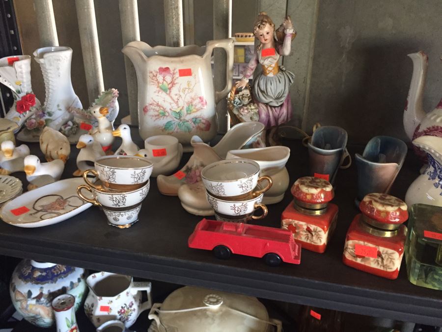 Two Metal Shelves Full Of Various Items From Home And Former Antique Store Plus Metal Shelving [Photo 10]