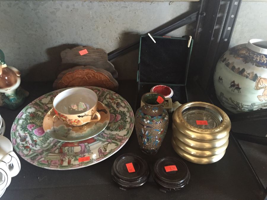 Two Metal Shelves Full Of Various Items From Home And Former Antique Store Plus Metal Shelving [Photo 2]
