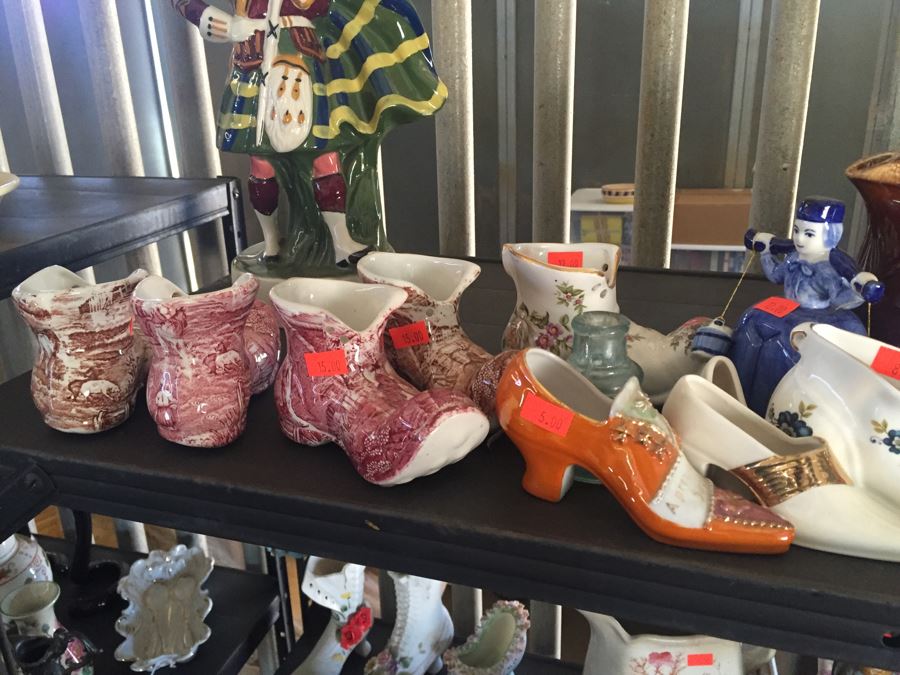 Two Metal Shelves Full Of Various Items From Home And Former Antique Store Plus Metal Shelving [Photo 6]