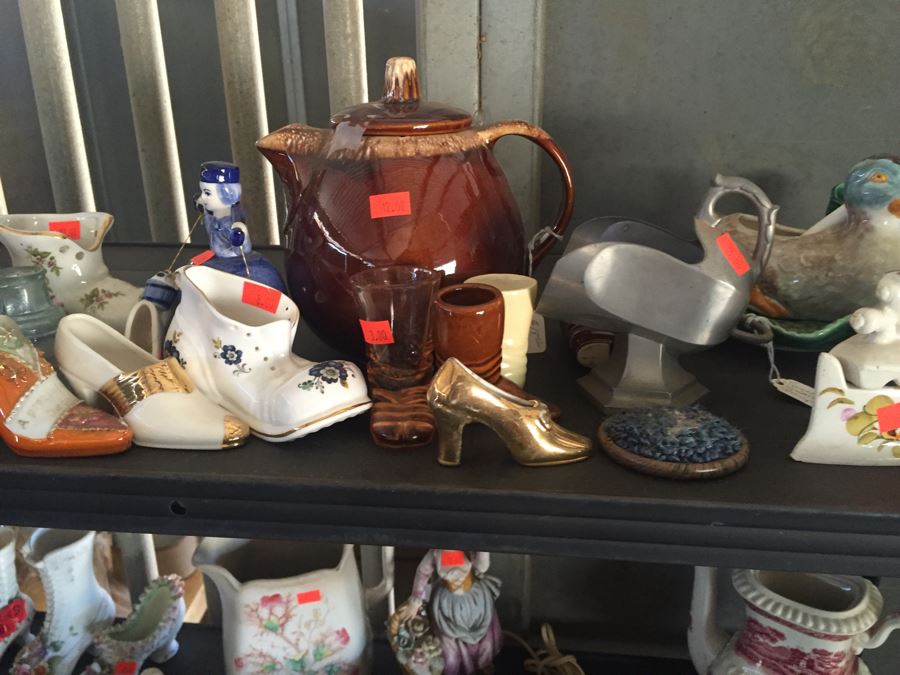 Two Metal Shelves Full Of Various Items From Home And Former Antique Store Plus Metal Shelving [Photo 7]