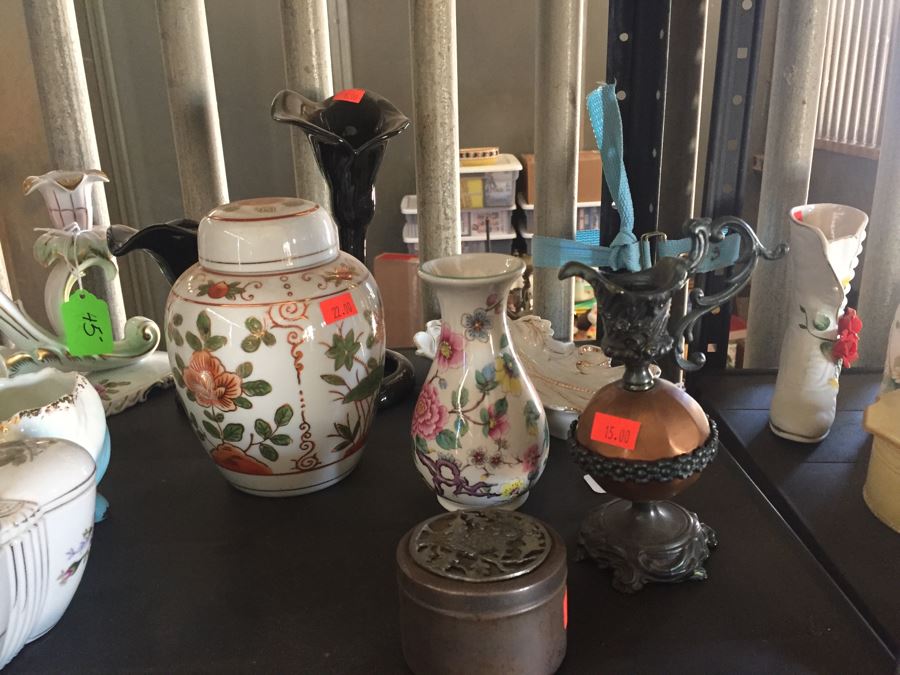 Two Metal Shelves Full Of Various Items From Home And Former Antique Store Plus Metal Shelving [Photo 27]