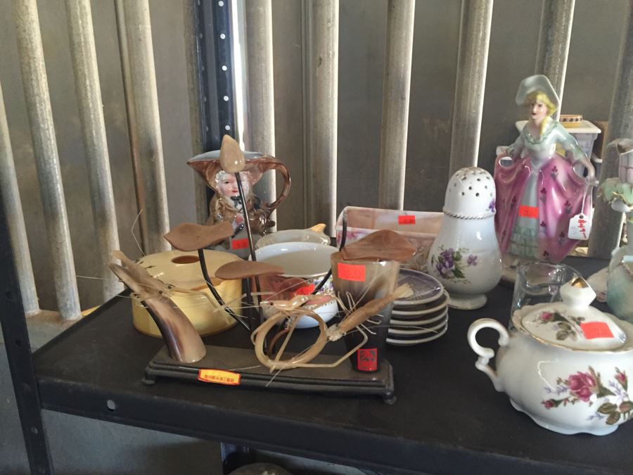 Two Metal Shelves Full Of Various Items From Home And Former Antique Store Plus Metal Shelving [Photo 25]