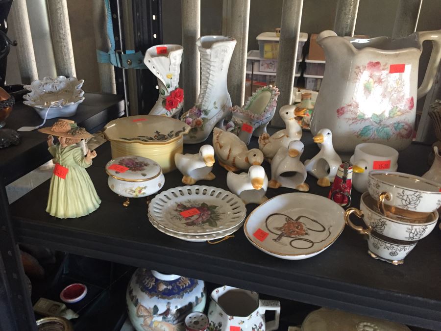 Two Metal Shelves Full Of Various Items From Home And Former Antique Store Plus Metal Shelving [Photo 11]