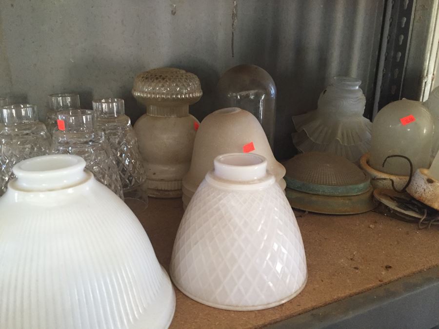 Metal Cabinet With Glass Light Shades And Figurines Includes Metal Shelving [Photo 10]