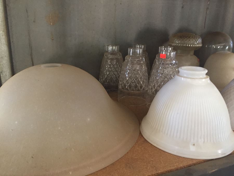 Metal Cabinet With Glass Light Shades And Figurines Includes Metal Shelving [Photo 9]