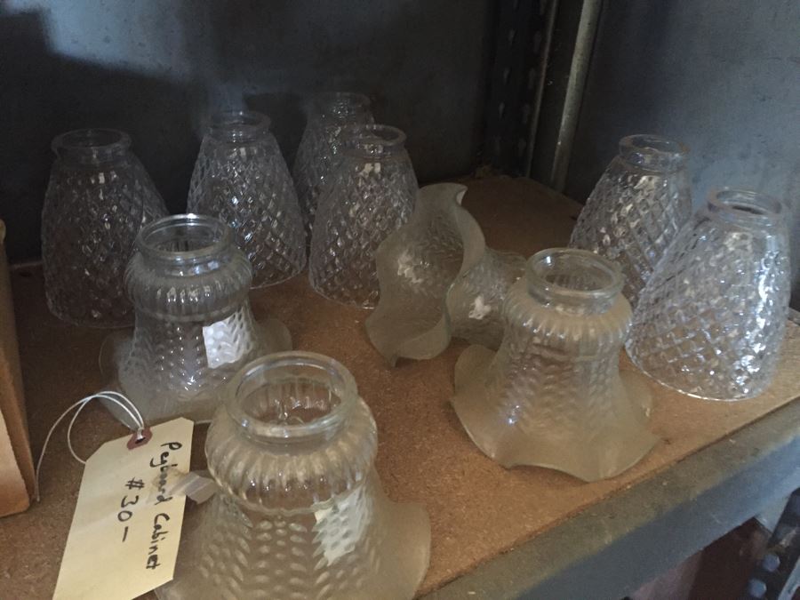 Metal Cabinet With Glass Light Shades And Figurines Includes Metal Shelving [Photo 6]