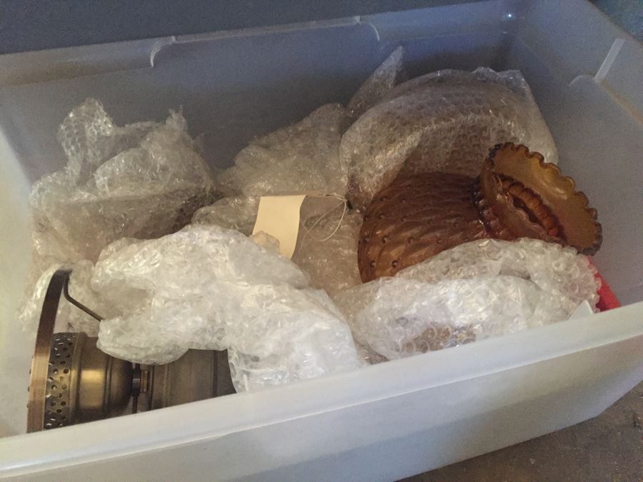 Metal Cabinet With Glass Light Shades And Figurines Includes Metal Shelving [Photo 4]