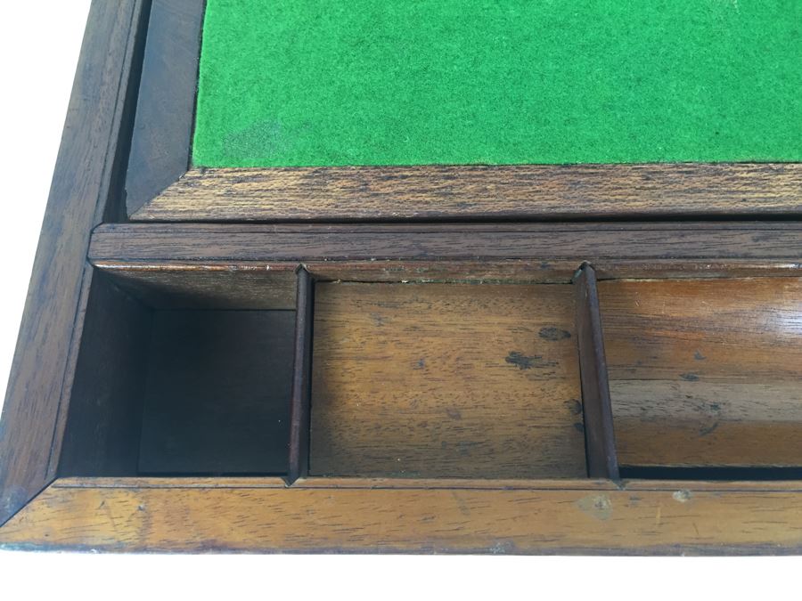 Nice Wooden Portable Travelling Writing Desk With Brass Accents Has Spring Loaded Secret Compartment [Photo 10]