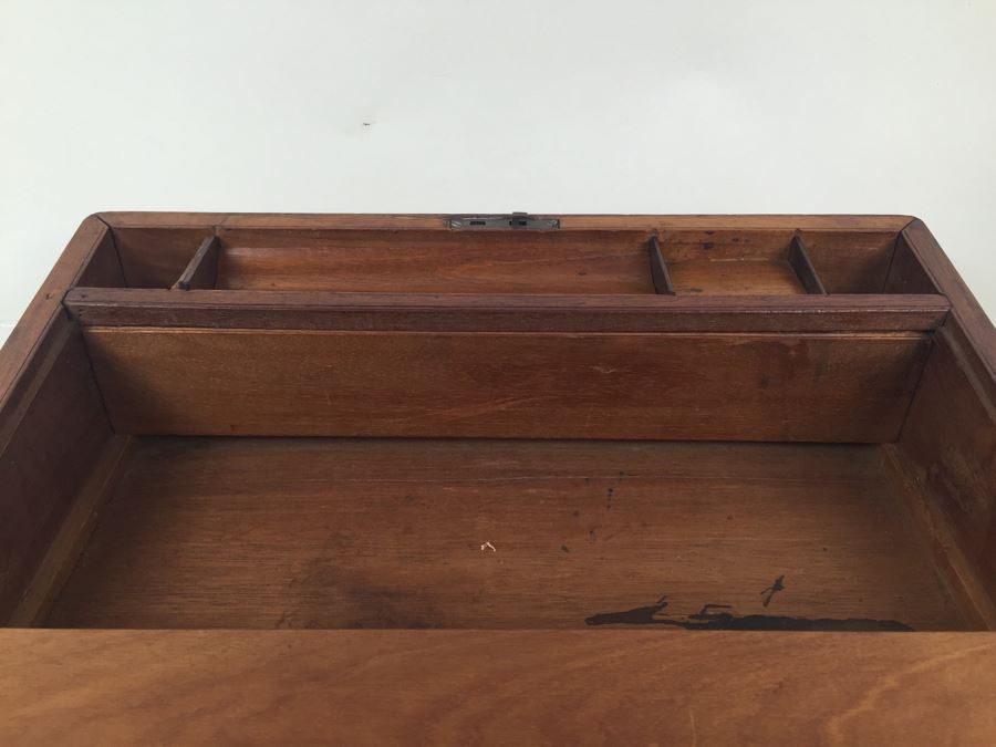 Nice Wooden Portable Travelling Writing Desk With Brass Accents Has Spring Loaded Secret Compartment [Photo 15]