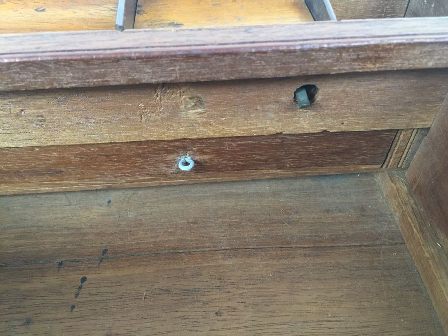 Nice Wooden Portable Travelling Writing Desk With Brass Accents Has Spring Loaded Secret Compartment [Photo 17]