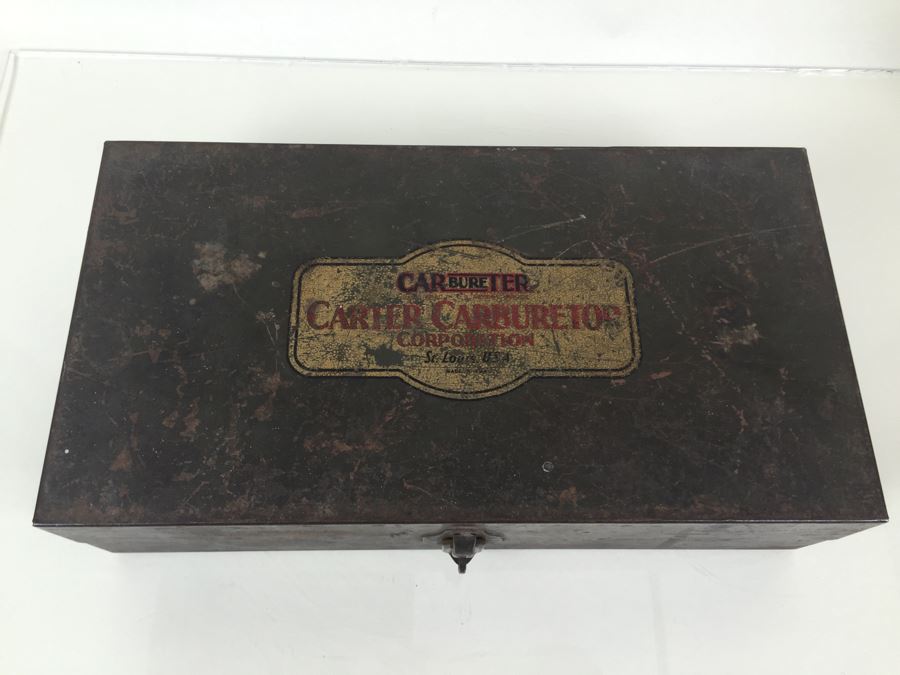 Vintage Metal Tool Box 'Carbureter' By Carter Carburetor Corporation Filled With Old Automotive Tools [Photo 6]