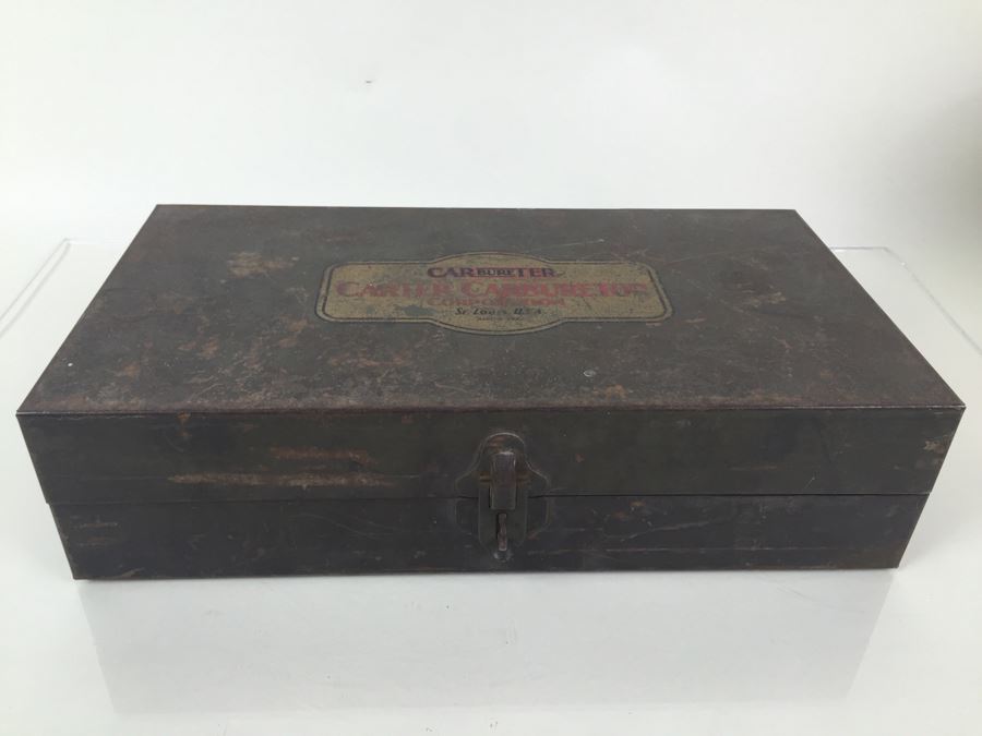 Vintage Metal Tool Box 'Carbureter' By Carter Carburetor Corporation Filled With Old Automotive Tools [Photo 4]