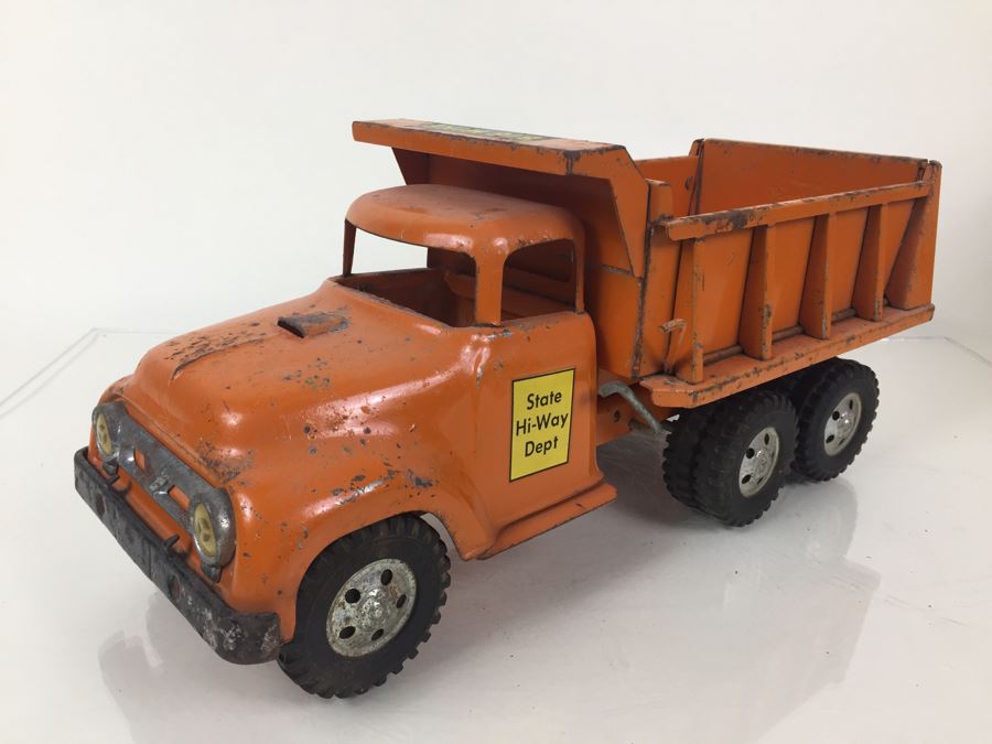 Vintage Tonka Toys Mid-Century Orange Big Mike Dual Hydraulic State Hi-Way Dept Dump Truck [Photo 6]