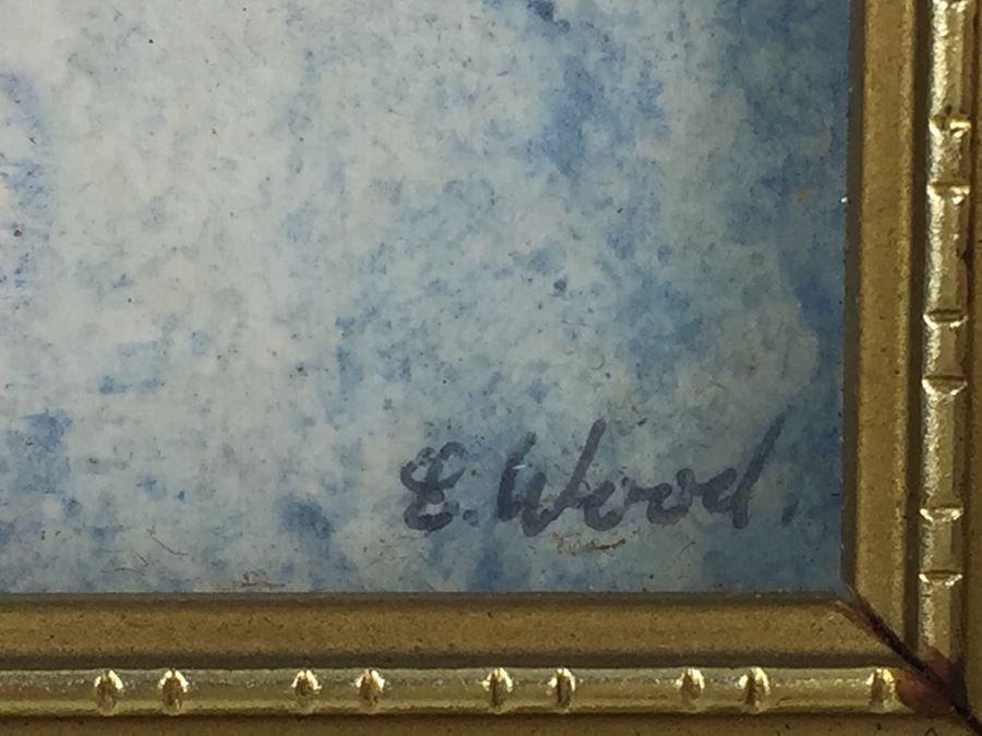 Amazing Painting On Feather Of Poodle And Her Puppies Signed E. Wood [Photo 7]