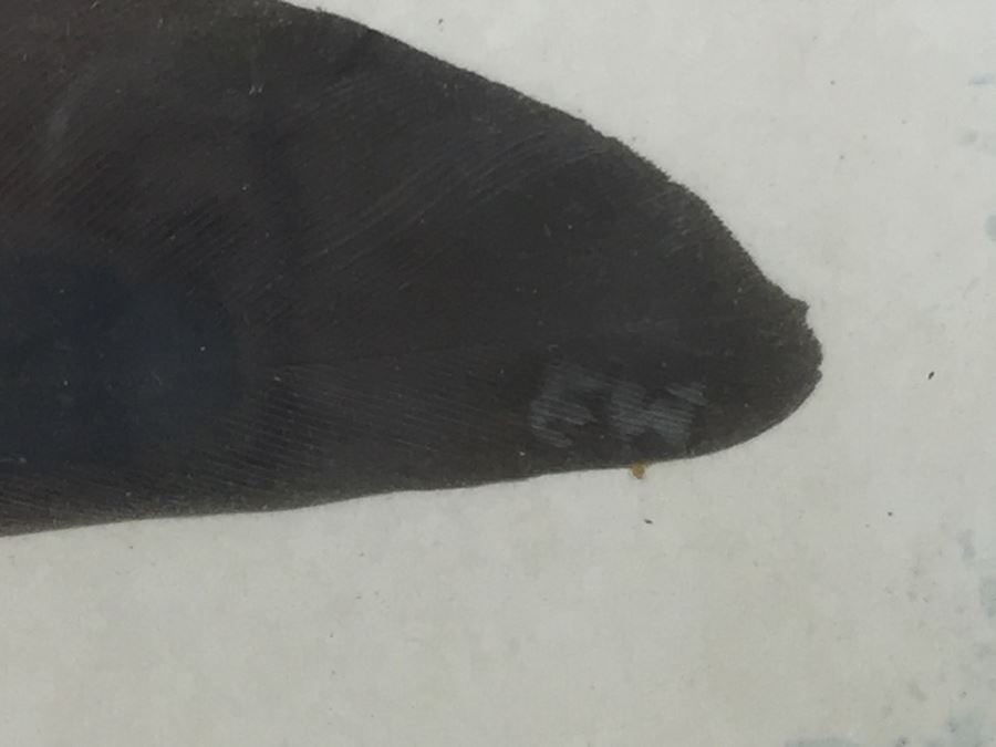 Amazing Painting On Feather Of Poodle And Her Puppies Signed E. Wood [Photo 6]