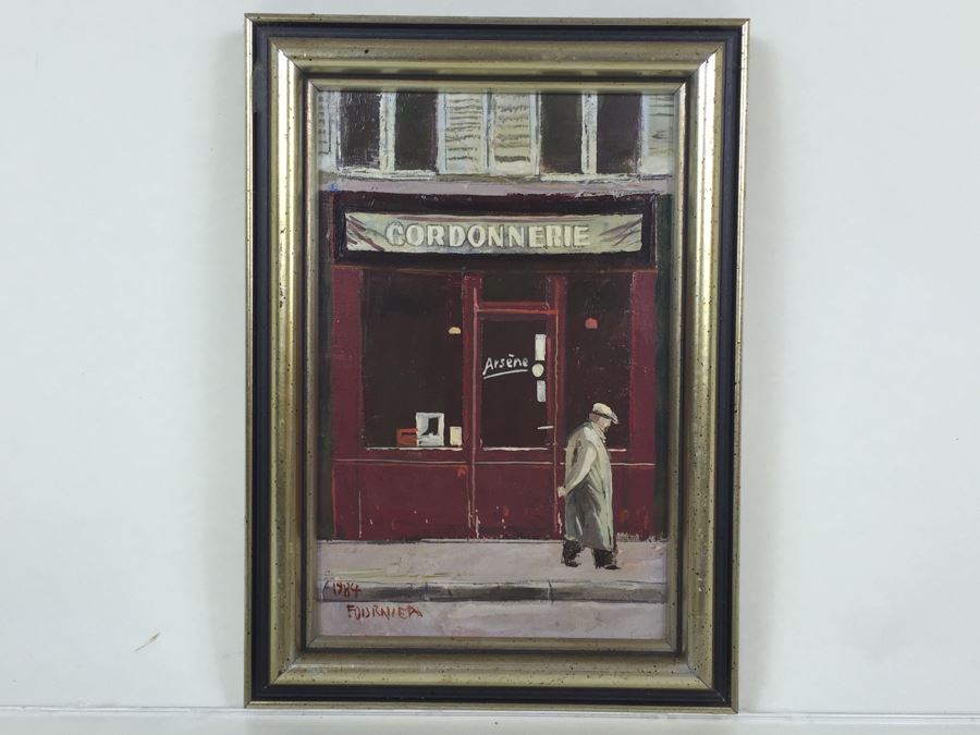 Original Oil Painting Of Man Walking In Front Of Storefront Signed Fournier 1984 [Photo 8]