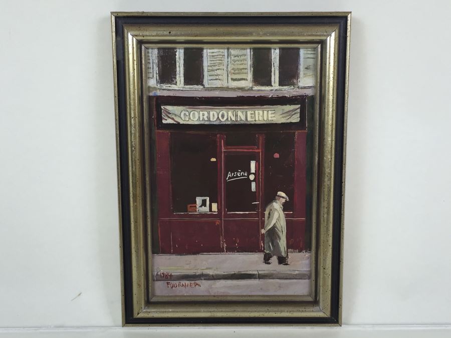 Original Oil Painting Of Man Walking In Front Of Storefront Signed Fournier 1984 [Photo 4]