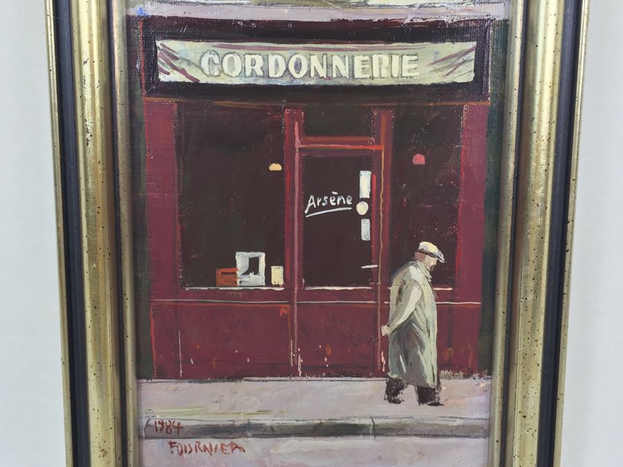 Original Oil Painting Of Man Walking In Front Of Storefront Signed Fournier 1984 [Photo 2]