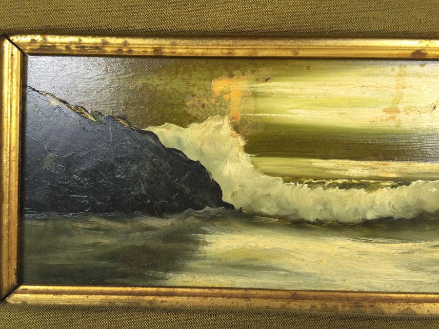 Framed Original Oil Painting Of Coastal Ocean Scene Signed Lower Right By Beebe Hopper Needs Cleaning [Photo 5]