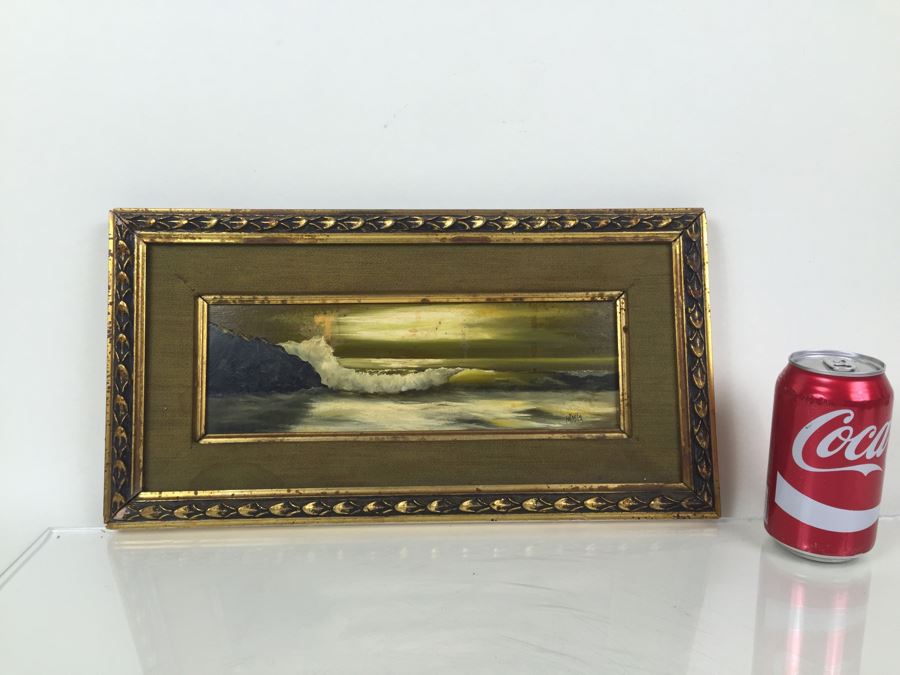 Framed Original Oil Painting Of Coastal Ocean Scene Signed Lower Right By Beebe Hopper Needs Cleaning [Photo 1]