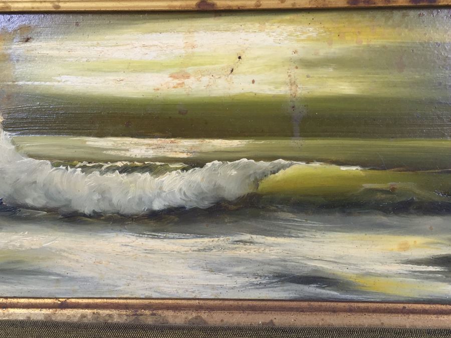 Framed Original Oil Painting Of Coastal Ocean Scene Signed Lower Right By Beebe Hopper Needs Cleaning [Photo 9]