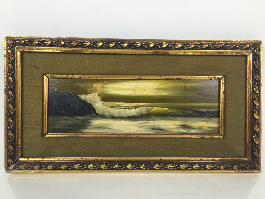 Framed Original Oil Painting Of Coastal Ocean Scene Signed Lower Right By Beebe Hopper Needs Cleaning [Photo 4]
