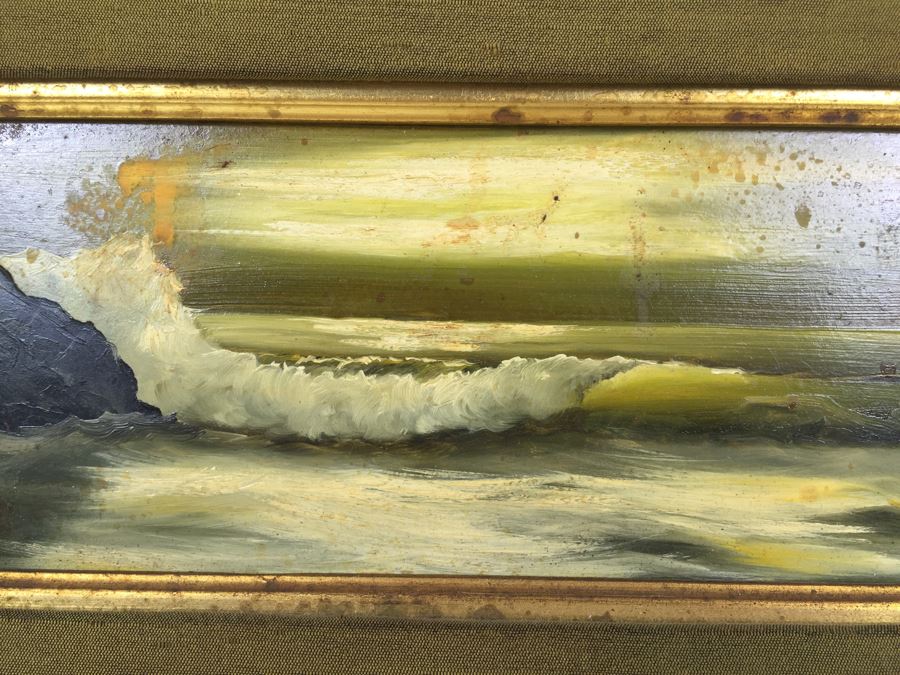 Framed Original Oil Painting Of Coastal Ocean Scene Signed Lower Right By Beebe Hopper Needs Cleaning [Photo 6]