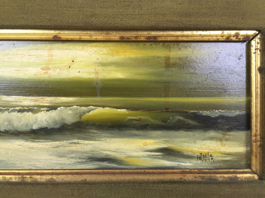 Framed Original Oil Painting Of Coastal Ocean Scene Signed Lower Right By Beebe Hopper Needs Cleaning [Photo 7]