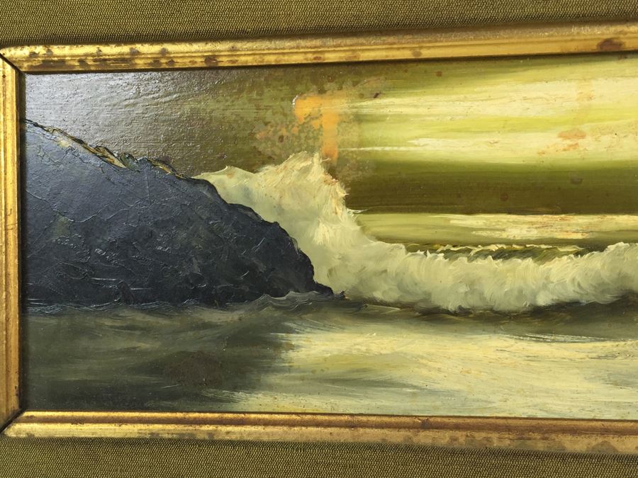 Framed Original Oil Painting Of Coastal Ocean Scene Signed Lower Right By Beebe Hopper Needs Cleaning [Photo 10]