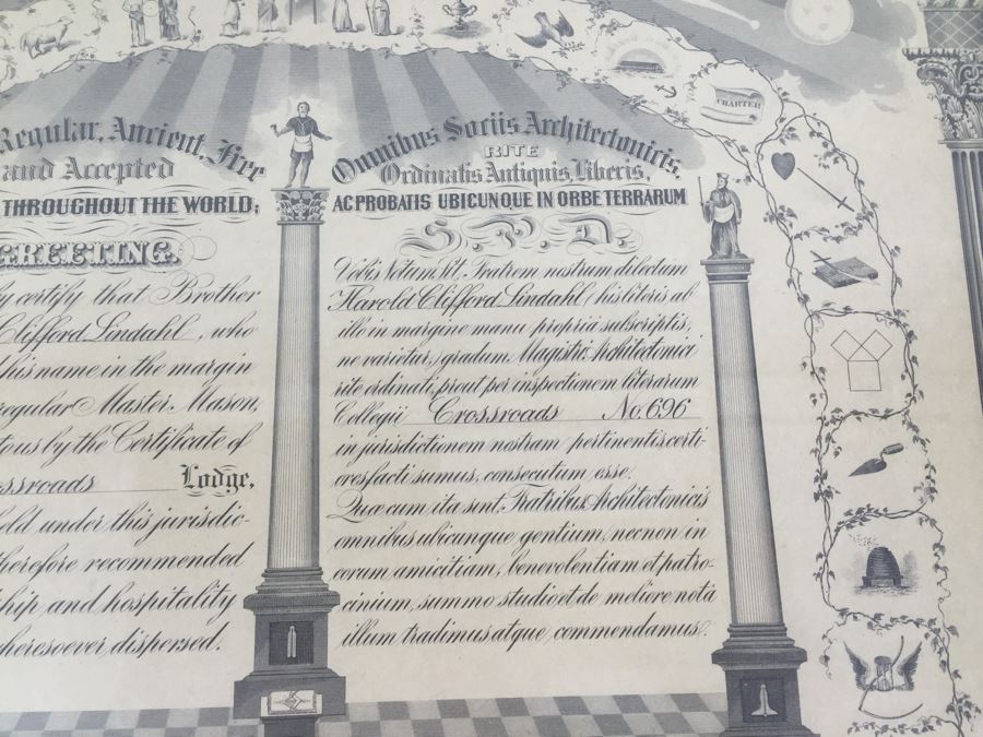 Grand Lodge of California Free Masons Framed Masonic Certificate San Francisco 1949 [Photo 6]