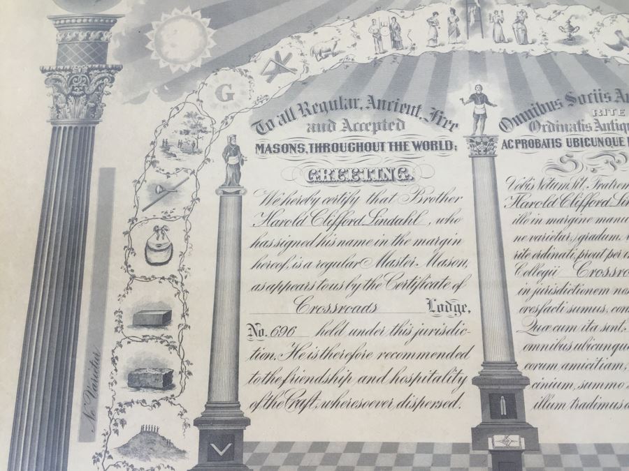 Grand Lodge of California Free Masons Framed Masonic Certificate San Francisco 1949 [Photo 5]