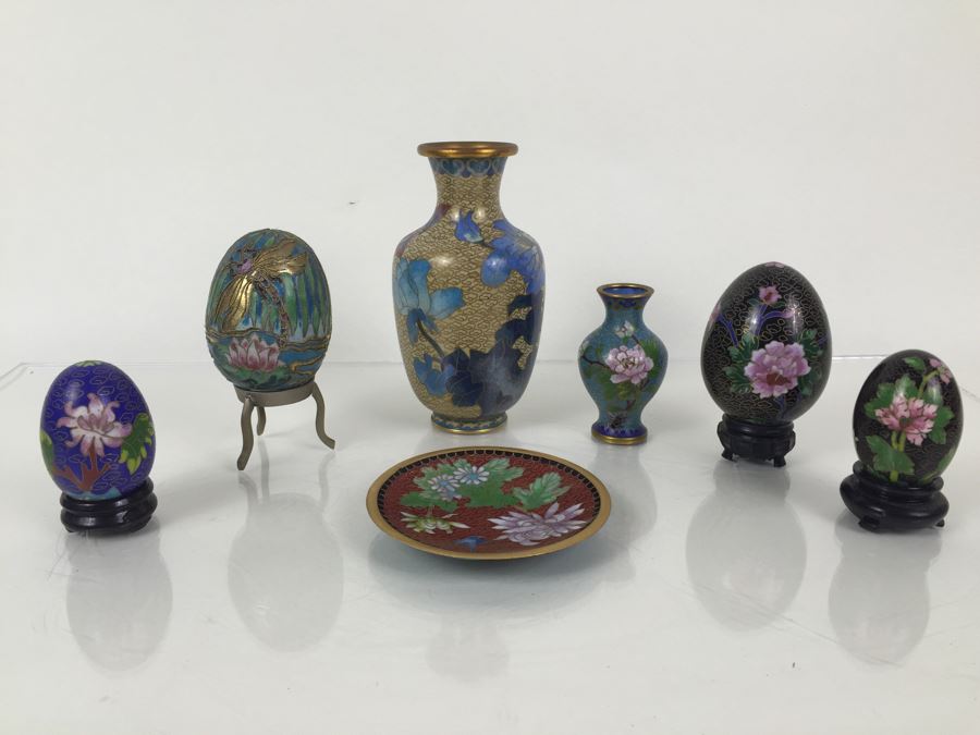 Cloisonne Vase, Egg And Dish Collection