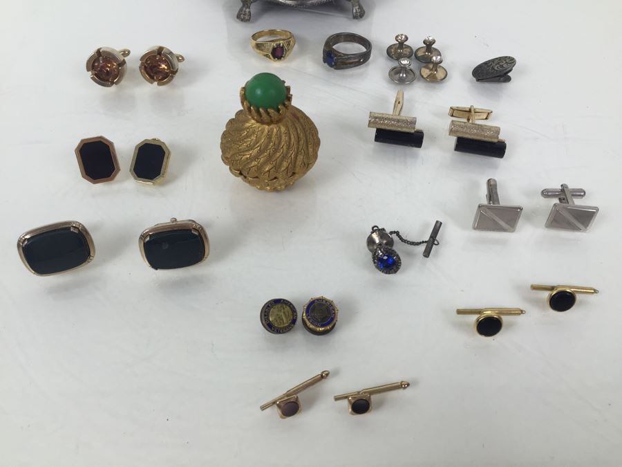 Various Costume Jewelry Including Rings, Cufflinks, Jewelry Box, Gold Tone Pill Box And More [Photo 4]