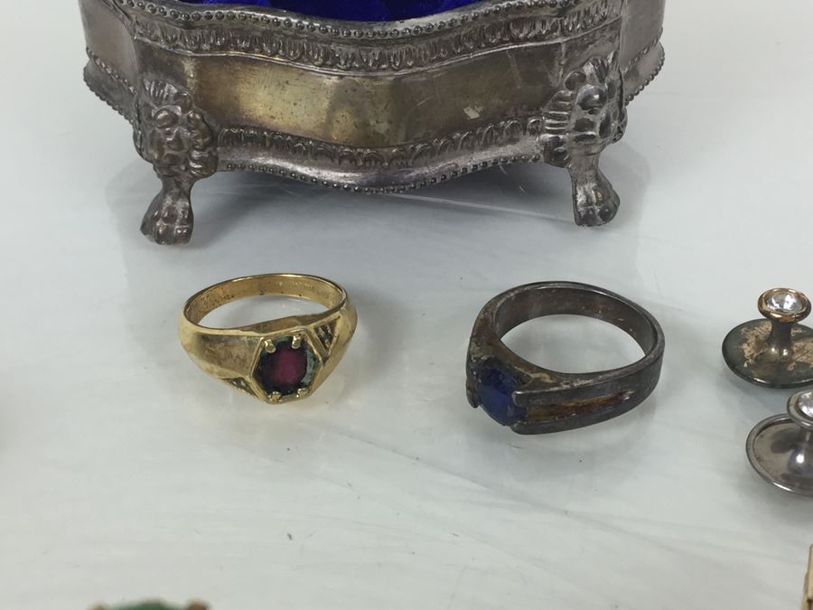 Various Costume Jewelry Including Rings, Cufflinks, Jewelry Box, Gold Tone Pill Box And More [Photo 2]