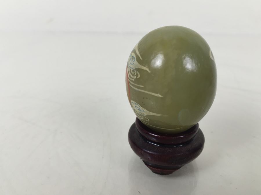 Pair Of Small Hand Painted Jade Eggs With Stands [Photo 10]