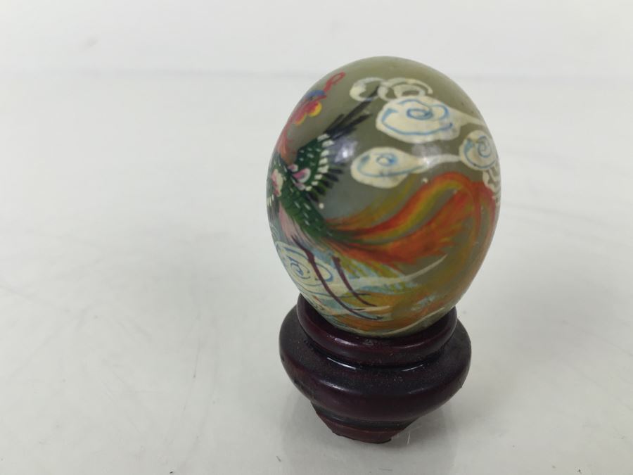 Pair Of Small Hand Painted Jade Eggs With Stands [Photo 11]