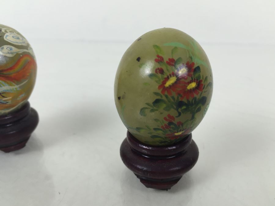 Pair Of Small Hand Painted Jade Eggs With Stands [Photo 7]